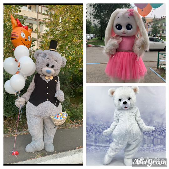 Ростовая кукла зайка и мишка живая открытка