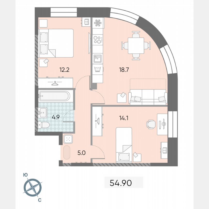3-к. квартира, 54,9 м², 7/28 эт.