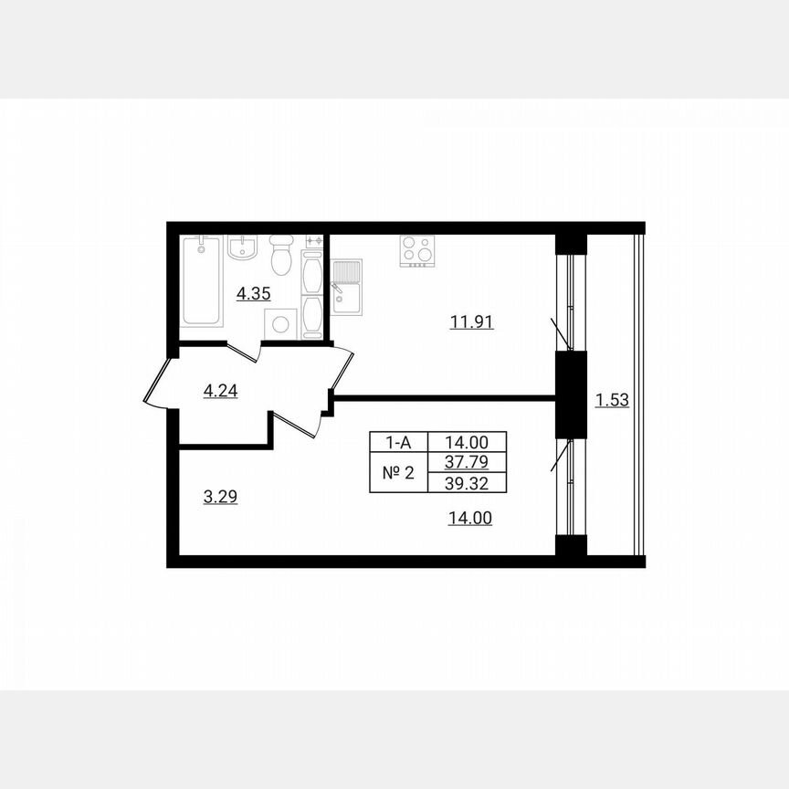 1-к. квартира, 39,3 м², 3/8 эт.
