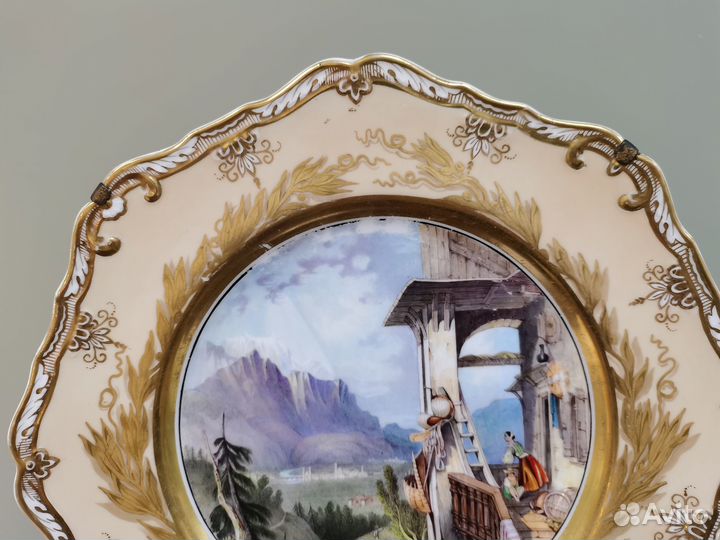 Тарелка блюдо 19 век ручная роспись живопись