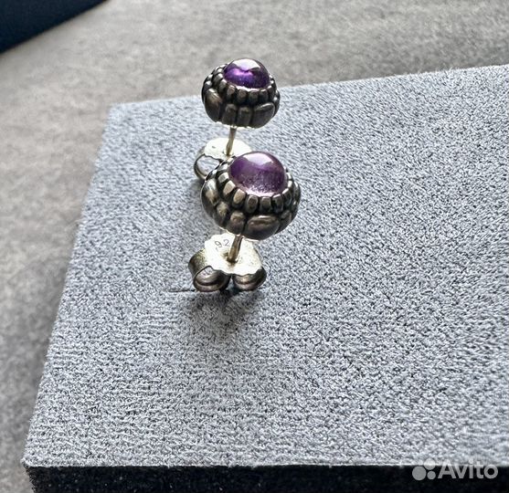 Серебряные серьги Pandora c природным аметистом