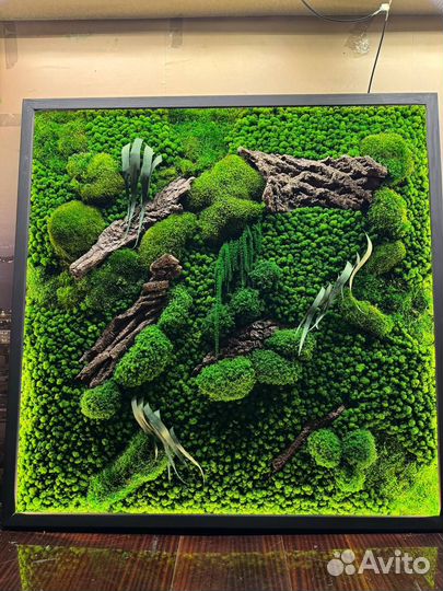 Уникальное панно 50х100 см Мох + подсветка, декор для интерьера