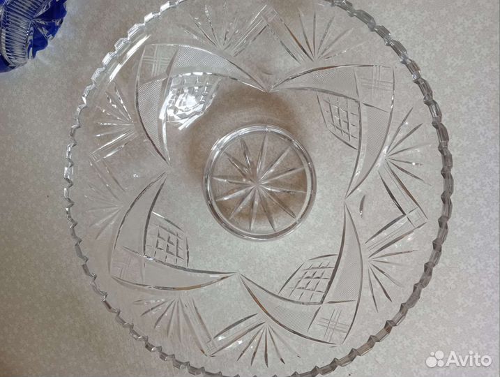 Хрустальная ваза для фруктов на ножке большая