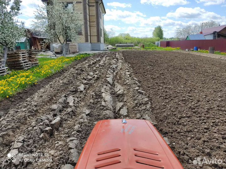 Вспашка земли, активной фрезой, газон под ключ