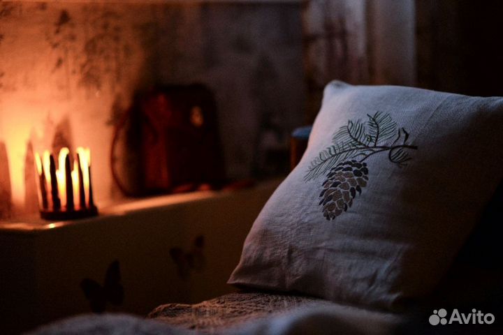 Новогодний чехол на подушку, льняной, новый