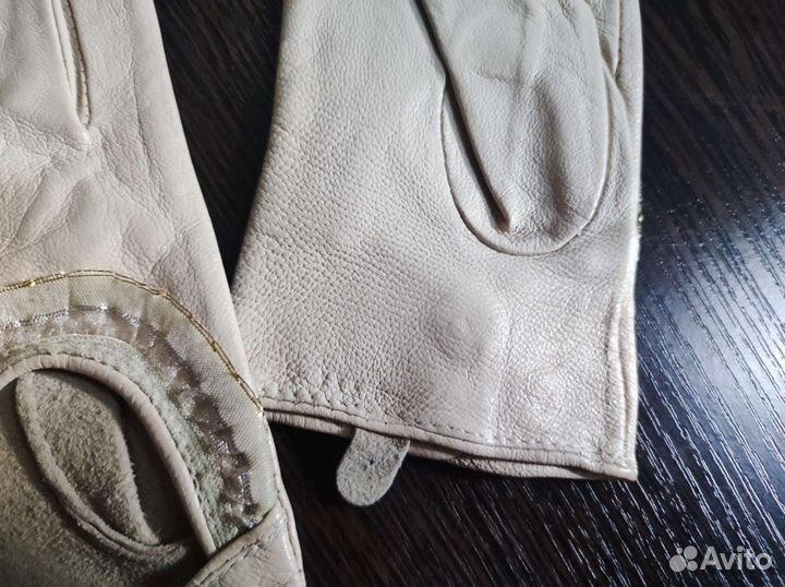 Кожаные перчатки женские с вырезом новые кремовые
