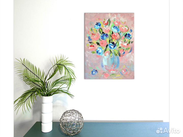 Букет цветов в вазе картина маслом на холсте