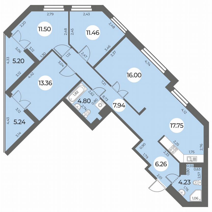 4-к. квартира, 98 м², 9/24 эт.