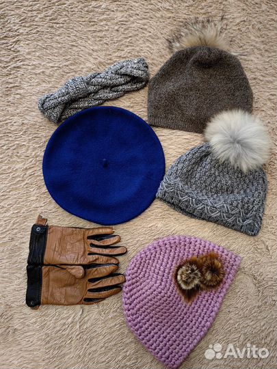 Шапки береты повязки на голову декор перчатки кожа