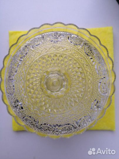 Сахарница с крышкой рифленое ажурное стекло СССР