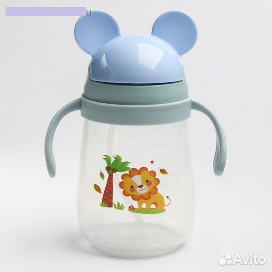 Поильник с силиконовой трубочкой и ручками, 400 мл