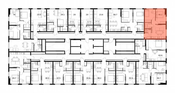 2-к. квартира, 46,2 м², 16/25 эт.