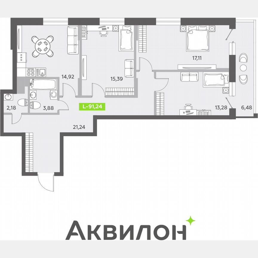 3-к. квартира, 89,9 м², 8/13 эт.