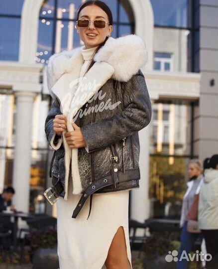 Дубленка с мехом песца S/M/L