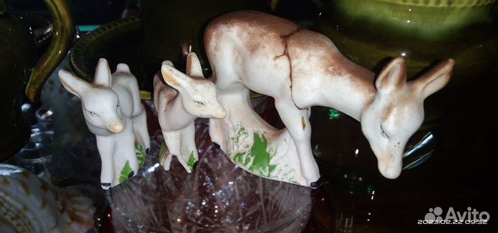 Уникаль Олениха С оленятами Гжель 1950-е Керамика