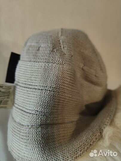 Шапка мех енот, вязанный