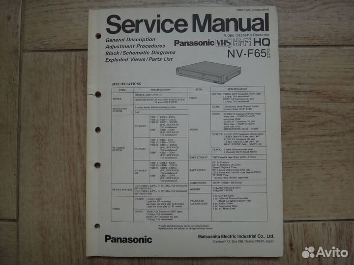 Service Manual Panasonic NV-F65