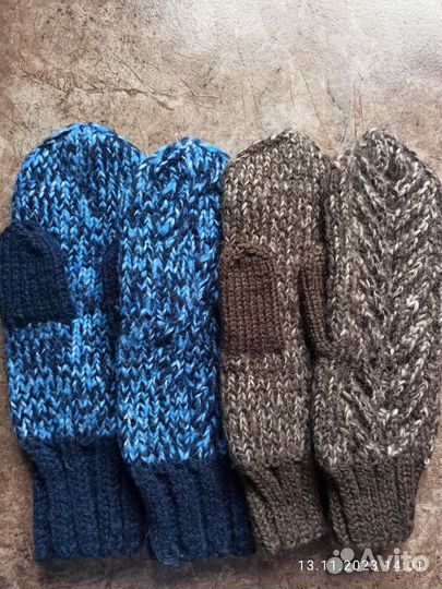 Варежки вязаные мужские, варежки табби