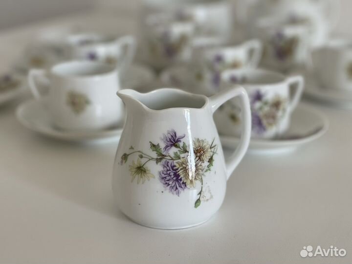 Сервиз антикварный чайный фарфор Кузнецова