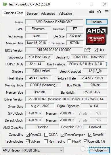 Видеокарта RX 590 8Gb Gaming