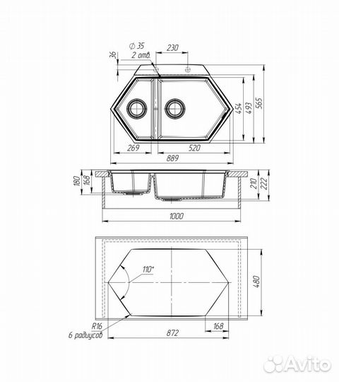 Kit Kraken мойка пятиугольная с сифонами
