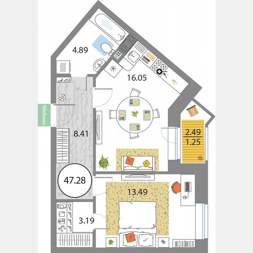 1-к. квартира, 47,3 м², 7/12 эт.