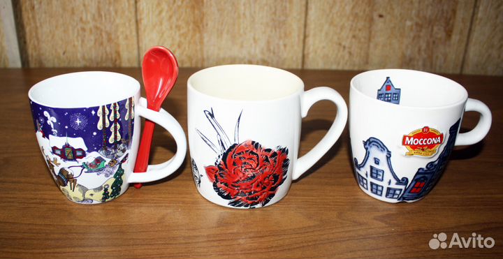 4 разных керамических бокала