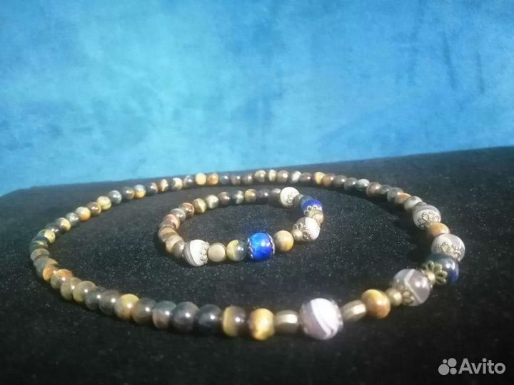 Набор бижутерии тигровый глаз, агат, кошачий глаз