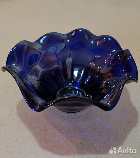 Ваза фруктовица стекло кобальт ручная работа