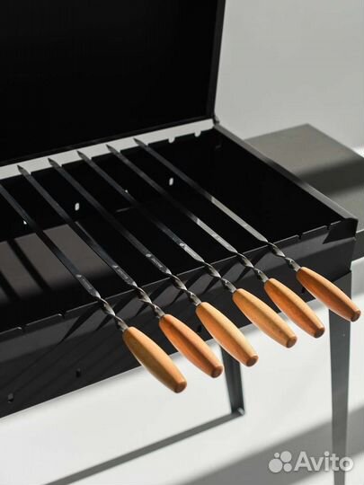 Шампуры в наборе, с деревянной ручкой