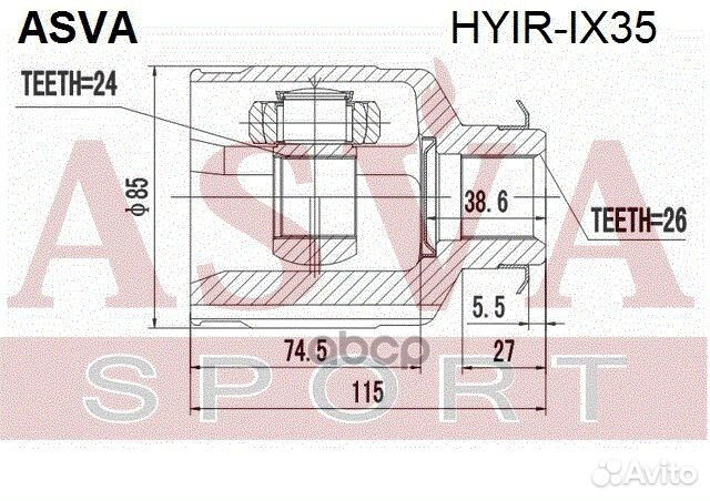 ШРУС внутренний перед прав hyirix35 asva