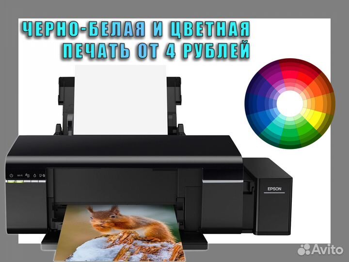 Печать черно-белых и цветных документов А4 и фото