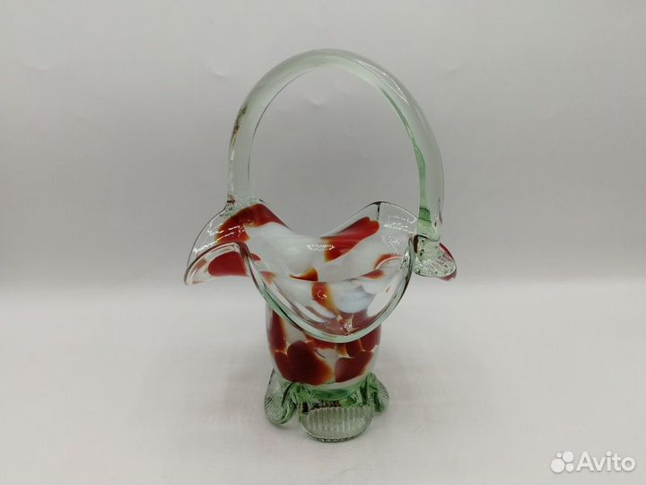 Конфетница ваза корзинка цветное гутное стекло