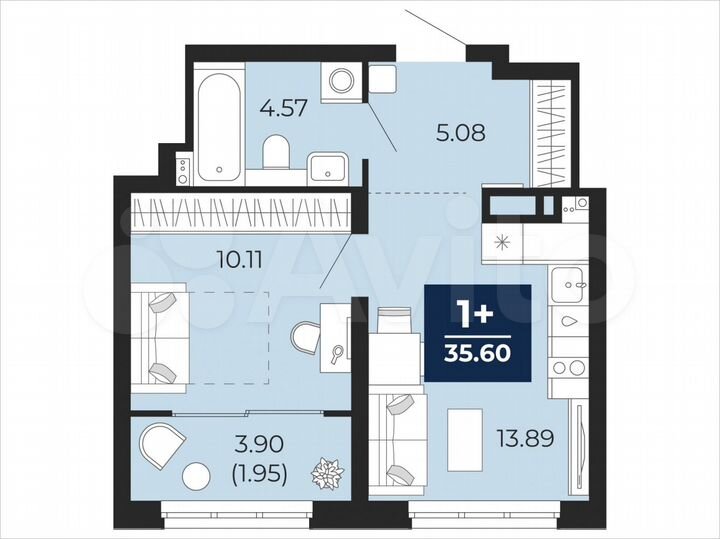 1-к. квартира, 35,6 м², 4/22 эт.