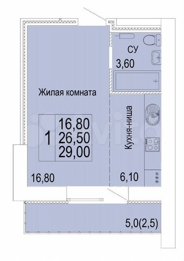 1-к. квартира, 29 м², 4/14 эт.