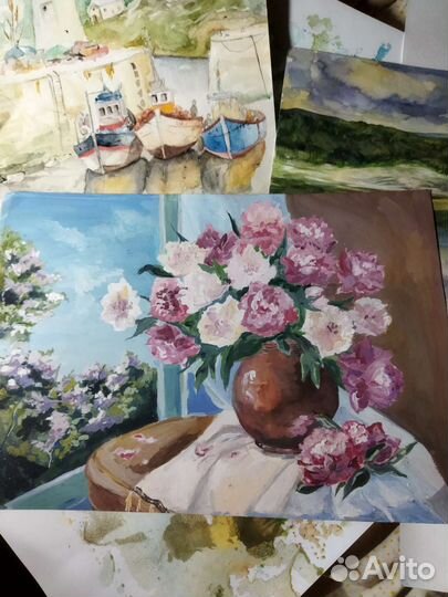 Картина акварель, бумага, ученическая