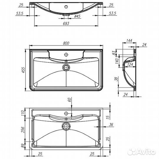 Раковина BelBagno 80 BB800/455-LV-ART-ALR-nero Че