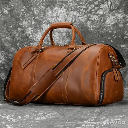 Мужская кожаная сумка. Дорожная спортивная сумка