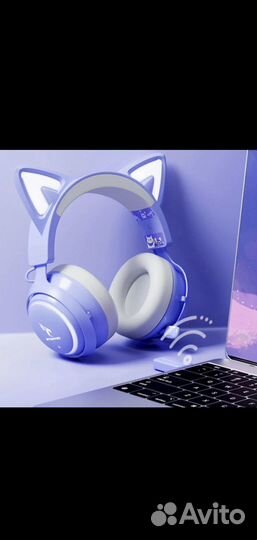 Наушники игровые кошки RGB с микрофон