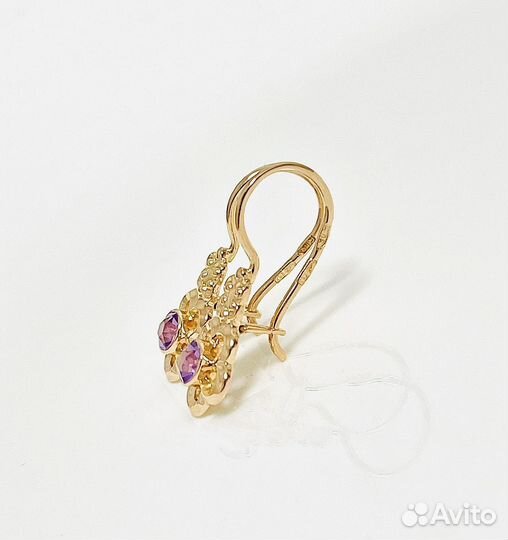 Золотые серьги с корундом 583 проба