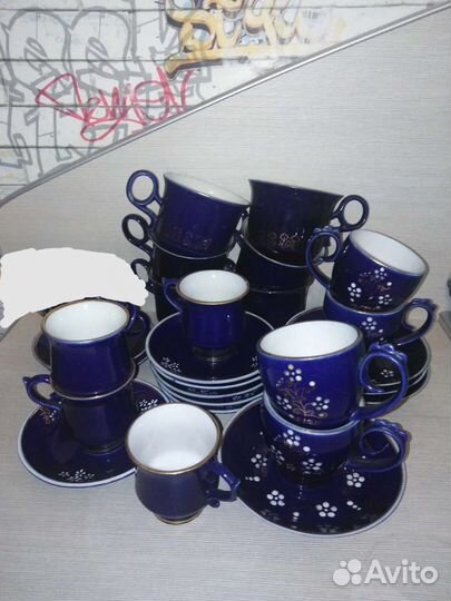 Посуда синий кобальт СССР чашки, штофы, стаканы