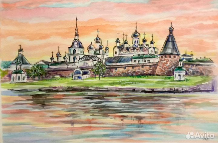 Картина Соловки минеральными красками А4