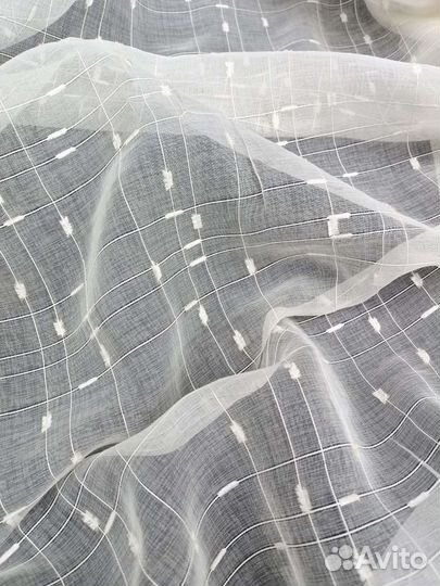 Тюлевая ткань под лен квадратики Букле