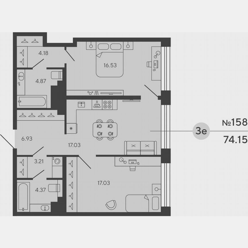 2-к. квартира, 74,2 м², 21/22 эт.