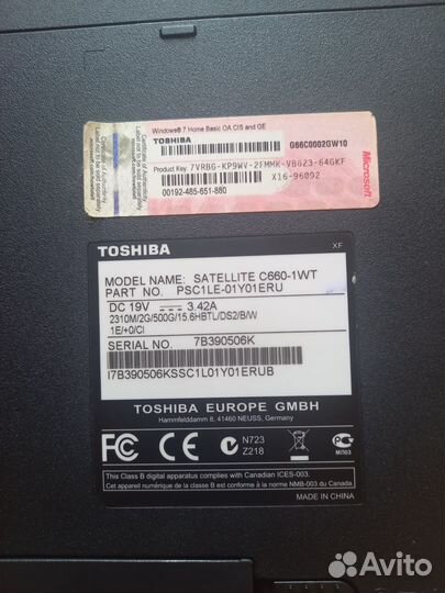 Ноутбук Toshiba satellite C660-1WT с зарядкой