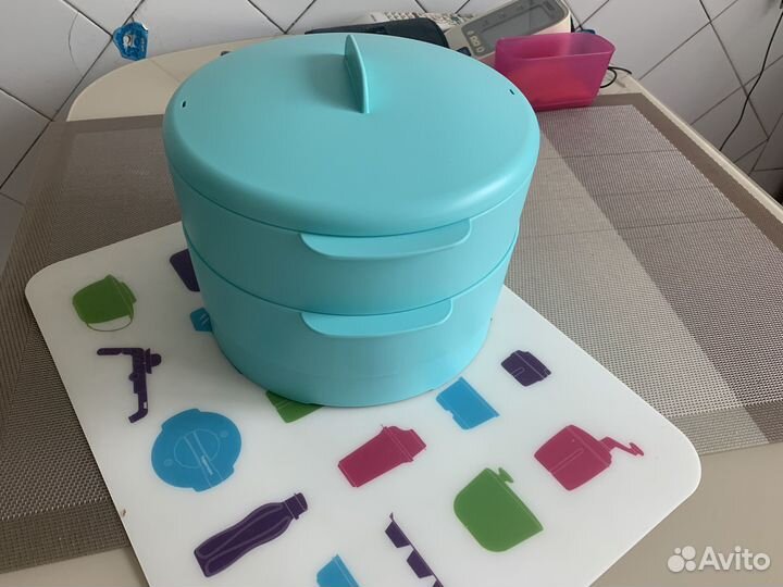 Пароварка двухуровневая бирюзовая