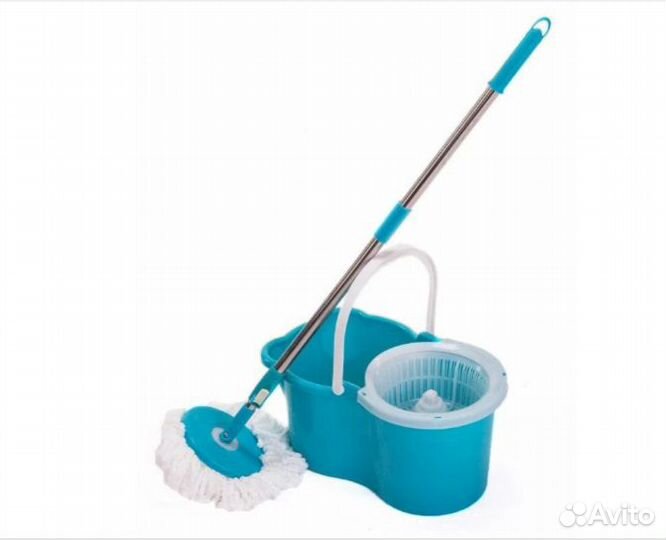 Швабра с отжимом, ведро на колесиках