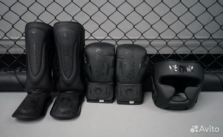 Боксерские перчатки, набор чёрный 3в1