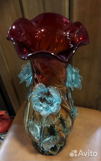 Ваза цветного стекла красная, Красный май 42 см