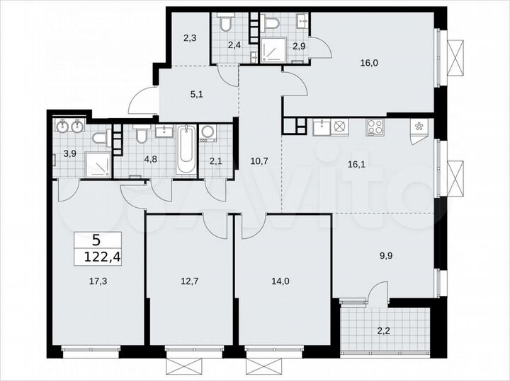 5-к. квартира, 122,4 м², 6/17 эт.